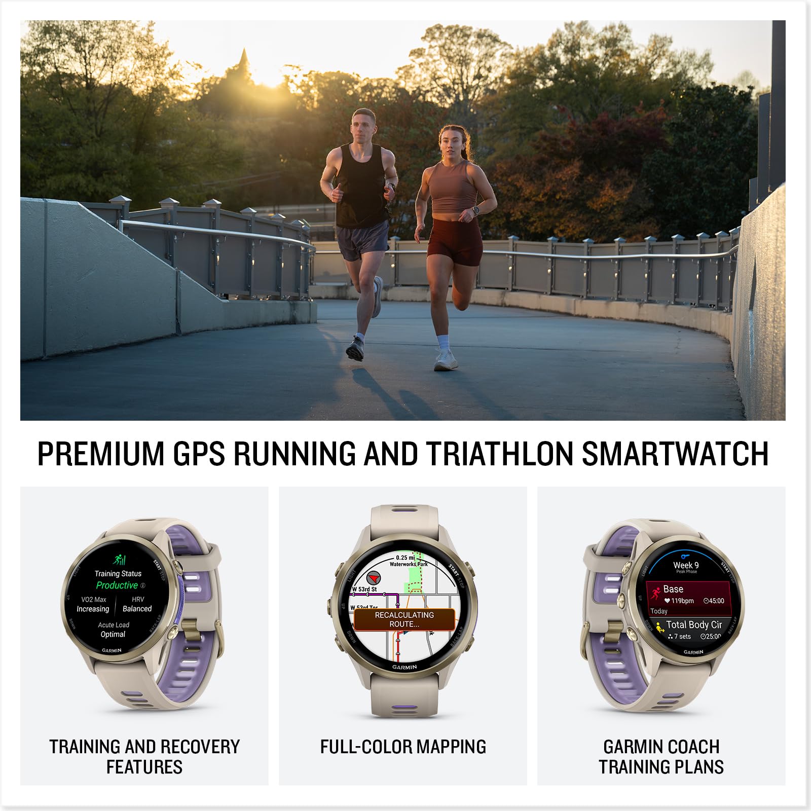 Garmin Forerunner 970 Running Smartwatch, Gps Fitness Smart Watch For Men And Women, Soft Gold Titanium With French Gray Case An